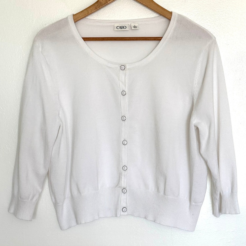 Cato Cardigan Women's XL White Cropped 3/4 Sleeve Button Front Sweater